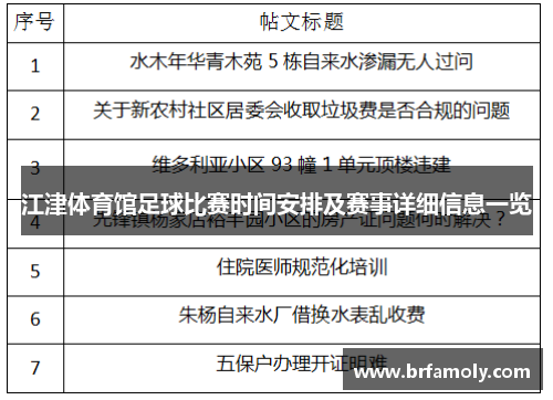 江津体育馆足球比赛时间安排及赛事详细信息一览